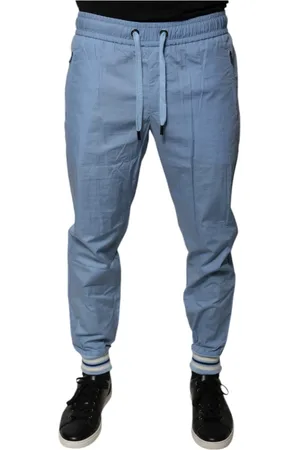 Dolce & Gabbana Spodnie, Mężczyzna, Niebieski, S, Niebieskie Bawełniane Jogger Sweatpants z Troczkiem