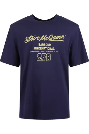Barbour Koszulki, Mężczyzna, Niebieski, XL, Graficzny Oliwkowy Bawełniany T-shirt