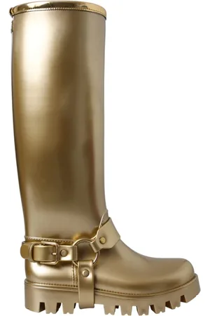 Dolce & Gabbana Buty, Kobieta, Żółty, ONE SIZE, Poliester, Złote kalosze z PVC Stylowe wykończenie
