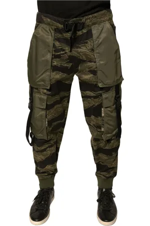Dolce & Gabbana Spodnie, Mężczyzna, Zielony, L, Nylon, Zielone Spodnie Jogger Cargo z Logo