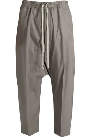 Rick Owens Spodnie, Mężczyzna, Szary, M, Szare Bawełniane Spodnie Cropped Elastyczny Pas