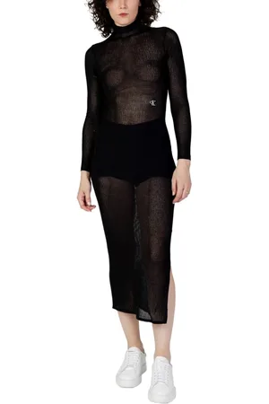 Calvin Klein Sukienki, Kobieta, Czarny, XS, Rozpinana Długa Sukienka Wzór Żakard