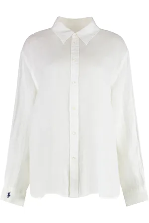 Ralph Lauren Bluzki, Kobieta, Biały, M, Oversize Koszula lniana z Zaokrąglonym Dołem