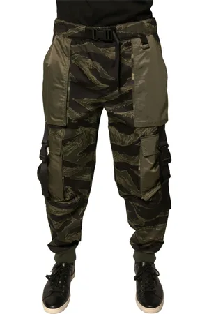 Dolce & Gabbana Spodnie, Mężczyzna, Zielony, S, Nylon, Zielone Spodnie Jogger Cargo z Klamrą