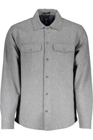 GANT Kurtki, Mężczyzna, Szary, 2XL, Koszula z długim rękawem szara styl włoski