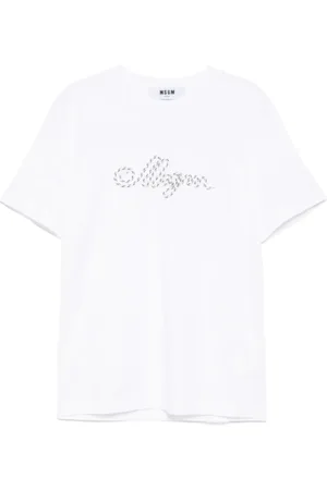 Msgm Koszulki, Kobieta, Biały, M, Biała Koszulka z Krótkim Rękawem z Wytłoczonym Logo