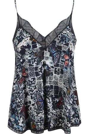 Zadig & Voltaire Koszulki, Kobieta, Niebieski, S, Delikatne motyle Crepe Top Koronkowe wykończenie