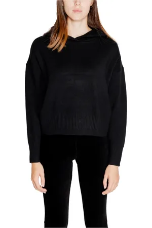 VERO MODA Bluzy, Kobieta, Czarny, XS, Nylon, Czarny sweter z kapturem i dekoltem w serek