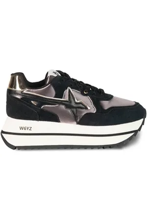 W6YZ Buty, Kobieta, Wielobarwność, 40 EU, Zamsz, Czarne/platynowe zamszowe trampki - model Deva