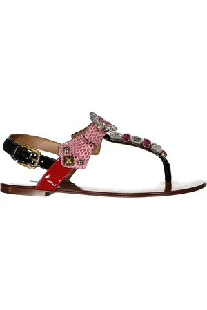 Dolce & Gabbana Buty, Kobieta, Wielobarwność, 38 EU, Sandały skórzane z ozdobami kryształowymi dla kobiet