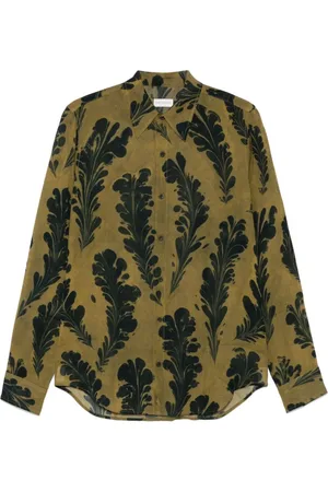 DRIES VAN NOTEN Koszule, Mężczyzna, Zielony, M, Ochrowa Klasyczna Koszula z Kołnierzykiem