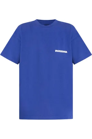 Balenciaga Koszulki, Mężczyzna, Niebieski, S, Len, Naszywka Logo Niebieski T-shirt