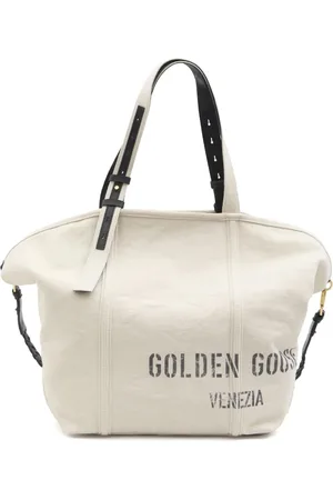 Golden Goose Torebki, Kobieta, Beżowy, ONE SIZE, Beżowa torba z logo i regulowanym paskiem
