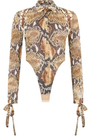Roberto Cavalli Bluzki, Kobieta, brązowy, M, Koszula z nadrukiem zwierzęcym i kokardą