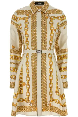 VERSACE Sukienki, Kobieta, Wielobarwność, XS, Jedwabna Fulara Sukienka