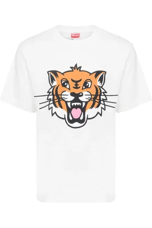 Kenzo Koszulki, Mężczyzna, Biały, 2XL, Szczęśliwy Tygrys Klasyczny T-shirt