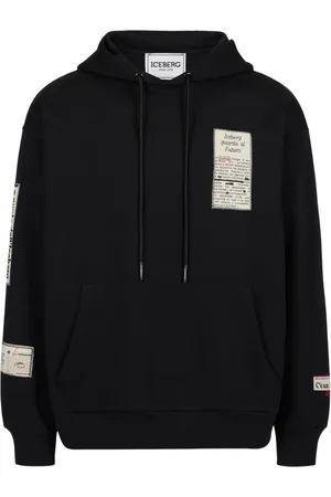 Iceberg Bluzy, Mężczyzna, Czarny, M, Czarna luźna bluza z bawełny z nadrukiem gazety