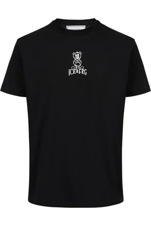 Iceberg Koszulki, Mężczyzna, Czarny, M, Czarna dopasowana koszulka z bawełny z nadrukiem niedźwiedzia i logotypem lodowca