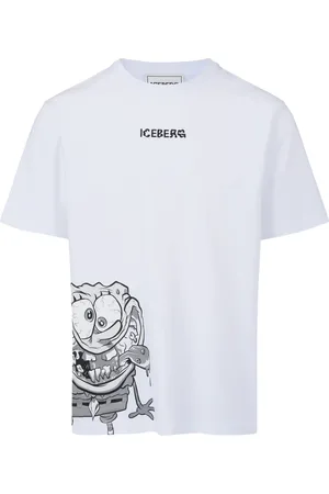Iceberg Koszulki, Mężczyzna, Biały, L, Biały T-shirt regular fit z nadrukiem Sponge Boba na jerseyu