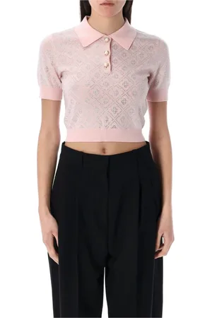 Casablanca Koszulki, Kobieta, Różowy, S, Różowy Sweter Polo z Krystalicznym Monogramem