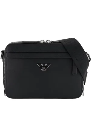 Emporio Armani Torebki, Mężczyzna, Czarny, ONE SIZE, Czarna Saffiano Torba na ramię z orłem