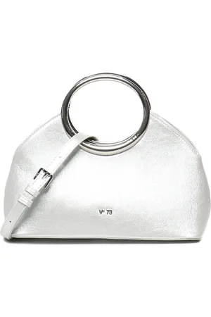 V°73 Torebki, Kobieta, Szary, ONE SIZE, Srebrna Kopertówka z Okrągłą Rączką
