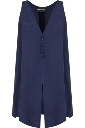Emporio Armani Koszulki, Kobieta, Niebieski, L, Niebieska bezrękawnik z dekoltem w serek