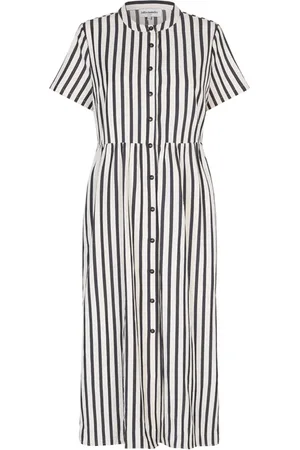 Lollys Laundry Sukienki, Kobieta, Czarny, XL, Elegancka Sukienka Maxi w Paski z Guzikami