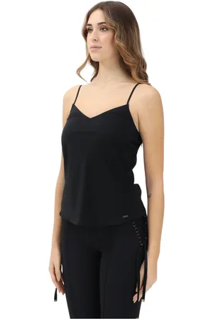 Armani Exchange Koszulki, Kobieta, Czarny, XL, Minimalistyczny Czarny Top Elegancki Styl Casual