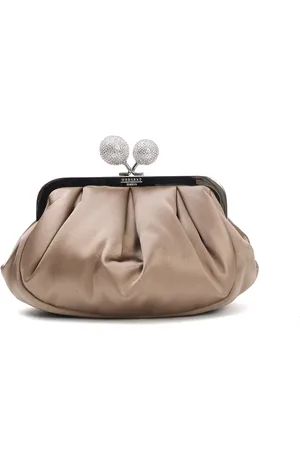 Max Mara Torebki, Kobieta, Beżowy, ONE SIZE, Beżowa Satynowa Kopertówka z Paskiem