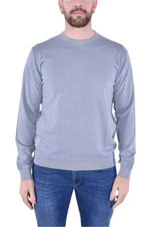 Blauer Swetry, Mężczyzna, Szary, 2XL, Bawełniany Sweter z Dekoltem w Kształcie Okręgu i Efektem Spłowiałym