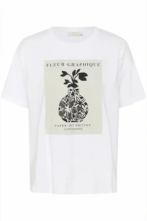 Kaffe Koszulki, Kobieta, Biały, S, Oversized Tee z Mądrym Nadrukiem