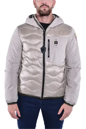 Blauer Kurtki, Mężczyzna, Beżowy, M, Nylon, Monochromatyczna Puchowa Kurtka z Falistym Szyciem