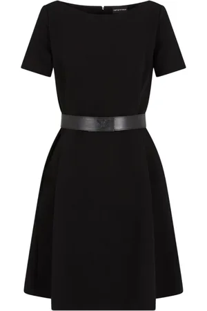 Emporio Armani Sukienki, Kobieta, Czarny, S, Czarna Sukienka z Jerseyu Ottoman i Dekoltem w Stylu Łódki