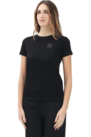 Armani Exchange Koszulki, Kobieta, Czarny, XL, Czarna koszulka z minimalistycznym wzornictwem