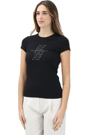 Armani Exchange Koszulki, Kobieta, Czarny, S, Bawełna, Nowoczesny Czarny T-shirt z Logo