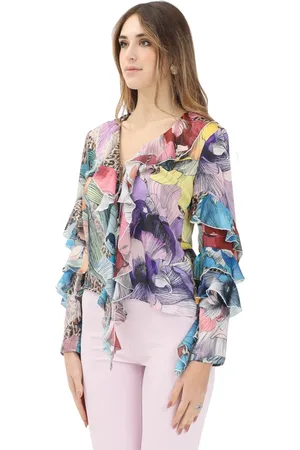 Roberto Cavalli Bluzki, Kobieta, Wielobarwność, S, Kwiatowa Wielokolorowa Bluzka Wiosna Lato