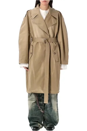 Acne Studios Płaszcze, Kobieta, Beżowy, M, Płaszcz z paskiem w kolorze beżowym grzybów