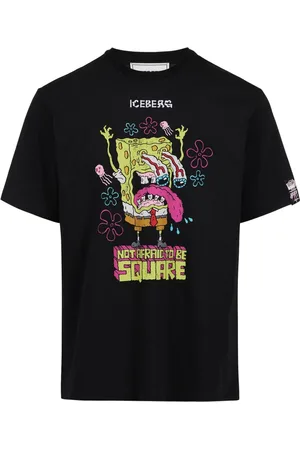Iceberg Koszulki, Mężczyzna, Czarny, XL, Czarna koszulka regular fit z nadrukiem Sponge Boba