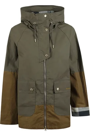 Barbour Płaszcze, Kobieta, Zielony, S, Zielona Bawełniana Parka Kurtka Przeciwdeszczowa