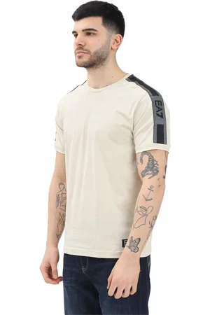 EA7 Koszulki, Mężczyzna, Beżowy, S, Beżowy T-shirt z kontrastowymi detalami