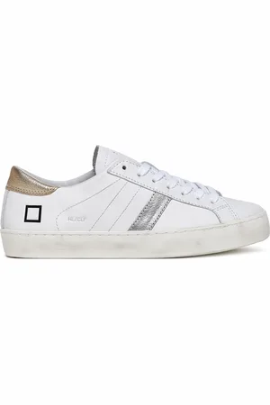 D.A.T.E. Buty, Kobieta, Biały, 38 EU, Białe Skórzane Sneakersy z Srebrnymi Szczegółami