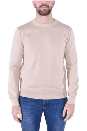 Woolrich Swetry, Mężczyzna, Beżowy, 2XL, Bawełniany Sweter z dekoltem w serek