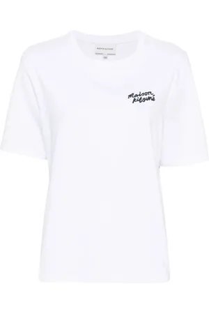 Maison Kitsuné Koszulki, Kobieta, Biały, M, Haftowany Logo Bawełniany T-shirt