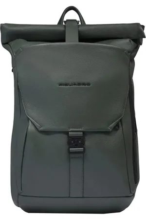 Piquadro Torebki, unisex, Zielony, ONE SIZE, Skórzany plecak na laptopa z zamknięciem rolkowym