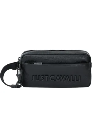 Roberto Cavalli Torebki, Mężczyzna, Czarny, ONE SIZE, Poliester, Czarna Kompaktowa Torba Pochette z eko-skóry