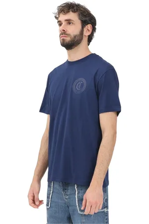 Roberto Cavalli Koszulki, Mężczyzna, Niebieski, XL, Niebieski T-shirt z nadrukiem logo