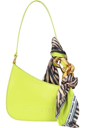 Roberto Cavalli Torebki, Kobieta, Zielony, ONE SIZE, Poliester, Limonkowa torba na ramię z chustką Animalier