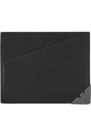 Emporio Armani Akcesoria, Mężczyzna, Czarny, ONE SIZE, Czarna skórzana portmonetka z metalowym orłem