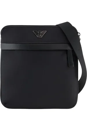 Emporio Armani Torebki, Mężczyzna, Czarny, ONE SIZE, Nylon, Czarna Nylonowa Torba na Ramię z Orłem